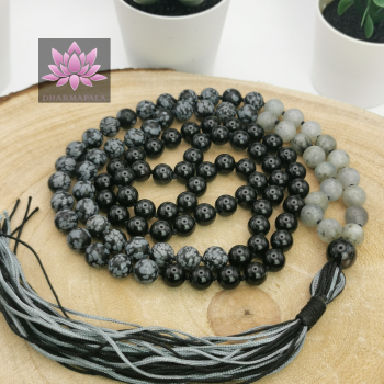 ~ Sinnesschärfer-Mala ~ (mit Schneeflockenobsidian, Labradorit & Achat)